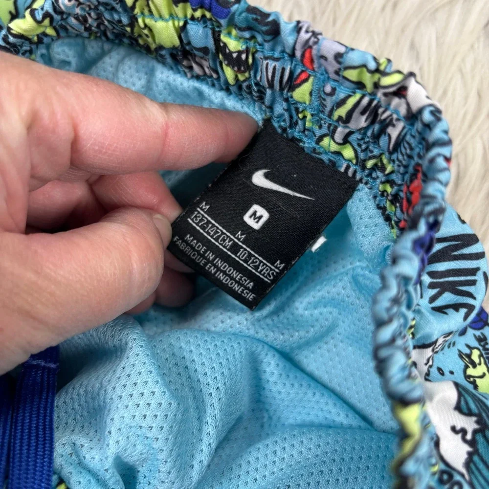 Nike Boy's M Blue Shark Print Swim Trunks Shorts Mesh Liner